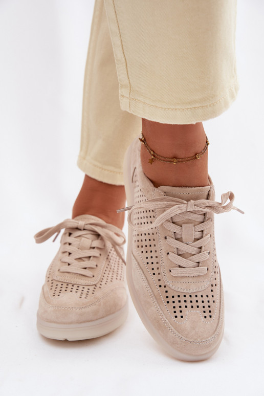 Leer van suède Sneakers model schoenen Dames met elementen van opengeInerkt beige Almora