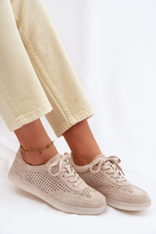 Leer van suède Sneakers model schoenen Dames met elementen van opengeInerkt beige Almora