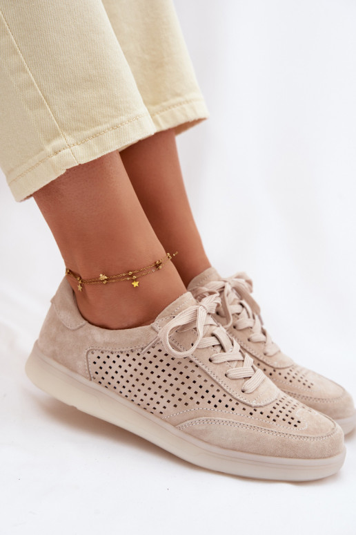 Haut aus INildleder Sneakers Stilvollllschuhe Feminin mit durchbrochenen Elementen Beige Almora