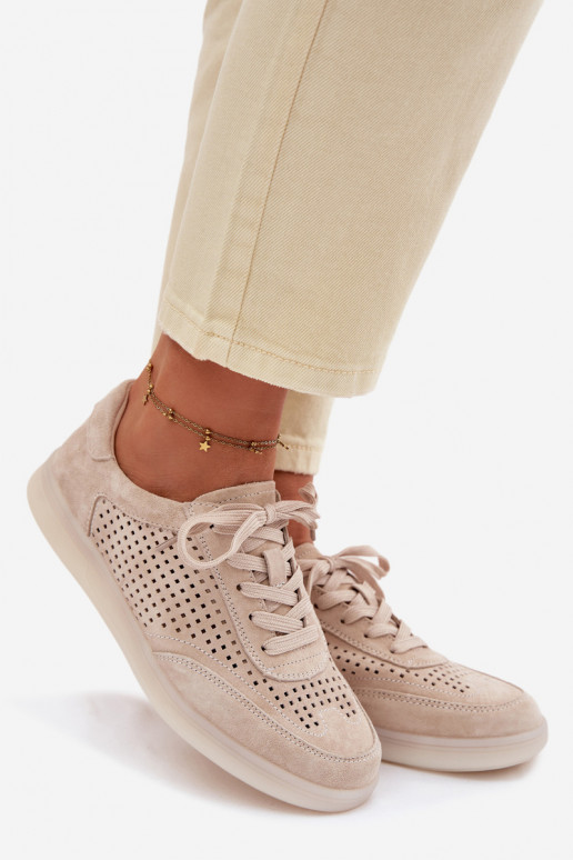 Peau en daim Chaussures modèle baskets Féminin avec des éléments ajourés beige Almora