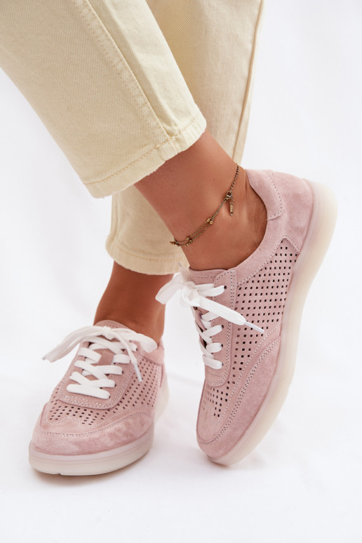 Haut aus INildleder Sneakers Stilvollllschuhe Feminin mit durchbrochenen Elementen pinke Farbe Almora