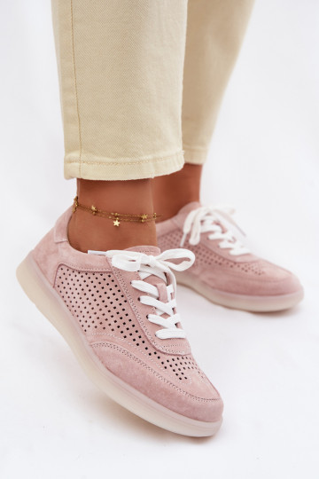 Peau en daim Chaussures modèle baskets Féminin avec des éléments ajourés couleur rose Almora 2