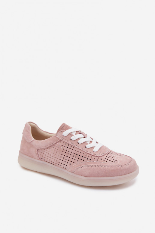 Leer van suède Sneakers model schoenen Dames met elementen van opengeInerkt roze Almora
