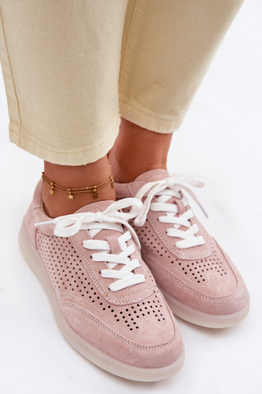 Peau en daim Chaussures modèle baskets Féminin avec des éléments ajourés couleur rose Almora