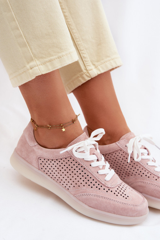 Haut aus INildleder Sneakers Stilvollllschuhe Feminin mit durchbrochenen Elementen pinke Farbe Almora