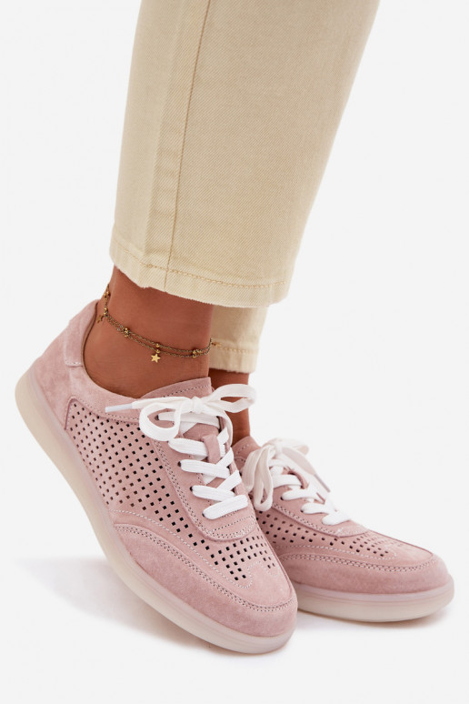 Haut aus INildleder Sneakers Stilvollllschuhe Feminin mit durchbrochenen Elementen pinke Farbe Almora