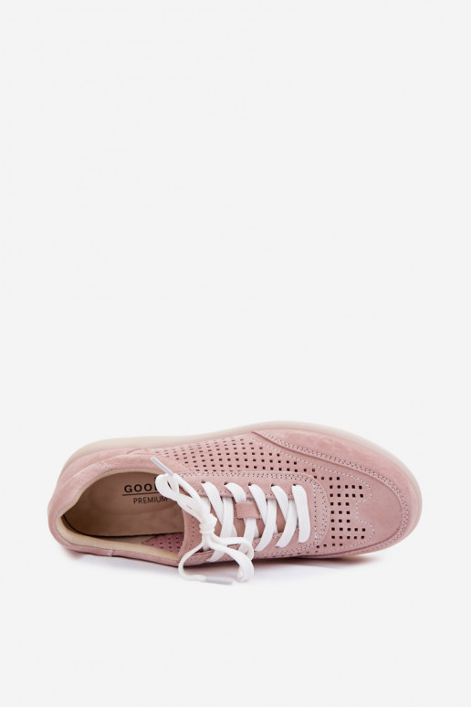 Peau en daim Chaussures modèle baskets Féminin avec des éléments ajourés couleur rose Almora