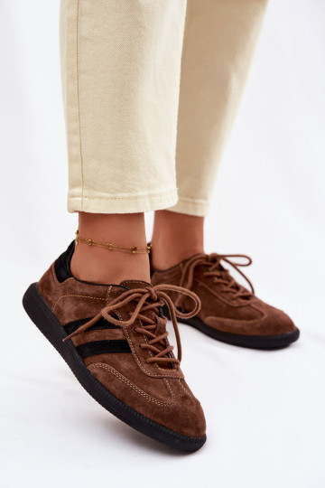 Leer van suède Sneakers model schoenen Dames bruine kleur Ismina 2