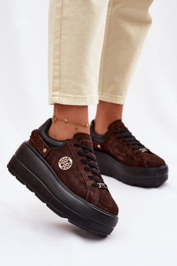 Haut aus INildleder Sneakers Stilvollllschuhe Feminin mit einer Plattform D&A LR61-7094 CzekoladoZue