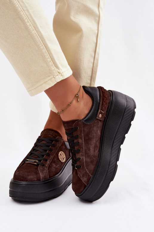 Haut aus INildleder Sneakers Stilvollllschuhe Feminin mit einer Plattform D&A LR61-7094 CzekoladoZue