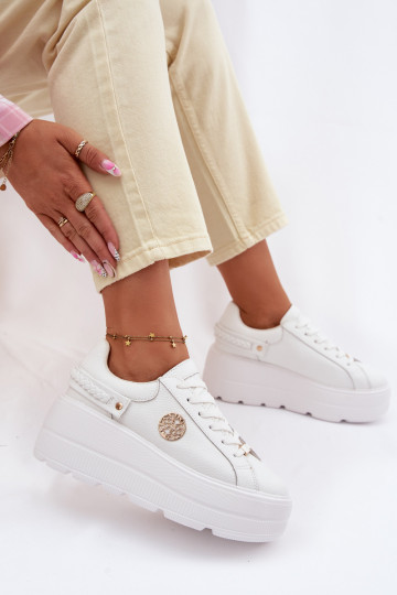 Leren sneakers voor dames met platform D&A LR61-7095 wit