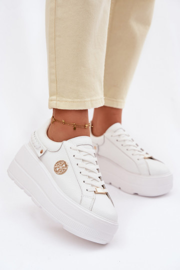 Baskets en cuir pour femmes à plateforme D&A LR61-7095 couleur blanche 2