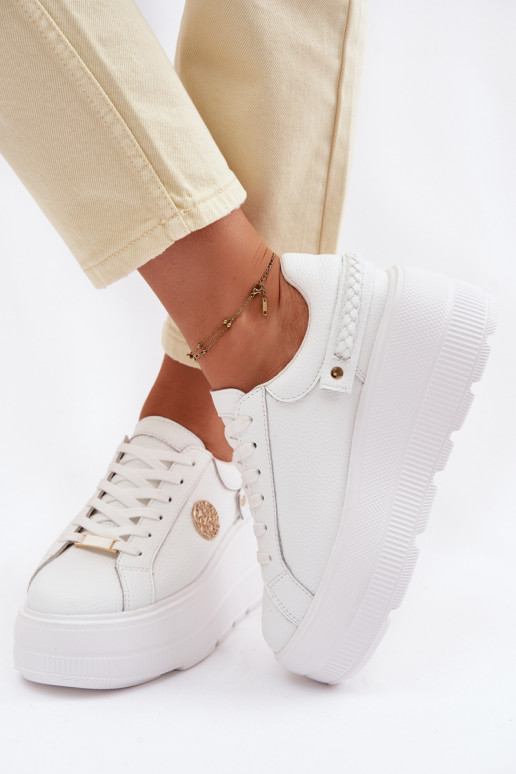 Leer Sneakers model schoenen Dames met platform D&A LR61-7095 Initte kleur