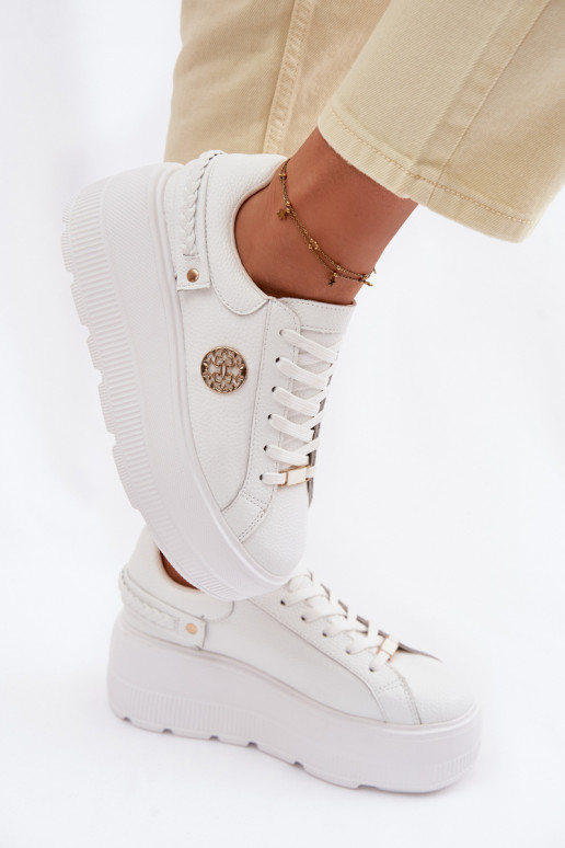 Leer Sneakers model schoenen Dames met platform D&A LR61-7095 Initte kleur