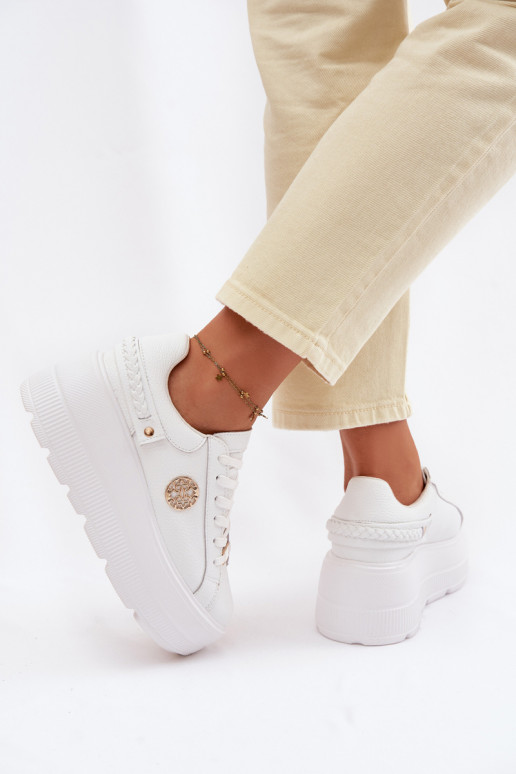 Leer Sneakers model schoenen Dames met platform D&A LR61-7095 Initte kleur