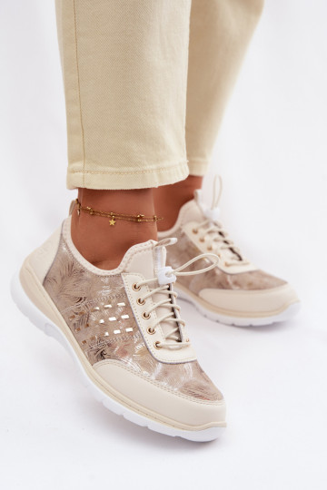 Met patroon Leer schoenen Dames D&A GR61-5990 beige