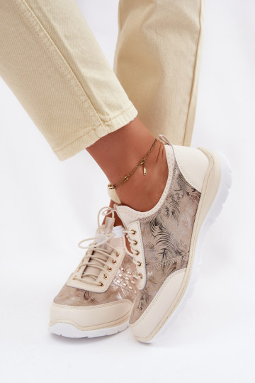 Chaussures en cuir à motifs pour femmes D&A GR61-5990 couleur sable 2