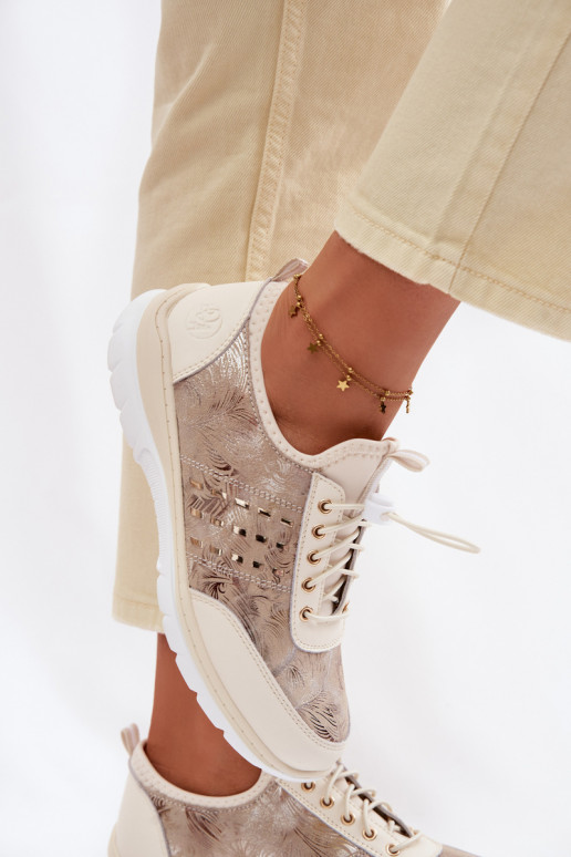 Met patroon Leer schoenen Dames D&A GR61-5990 beige