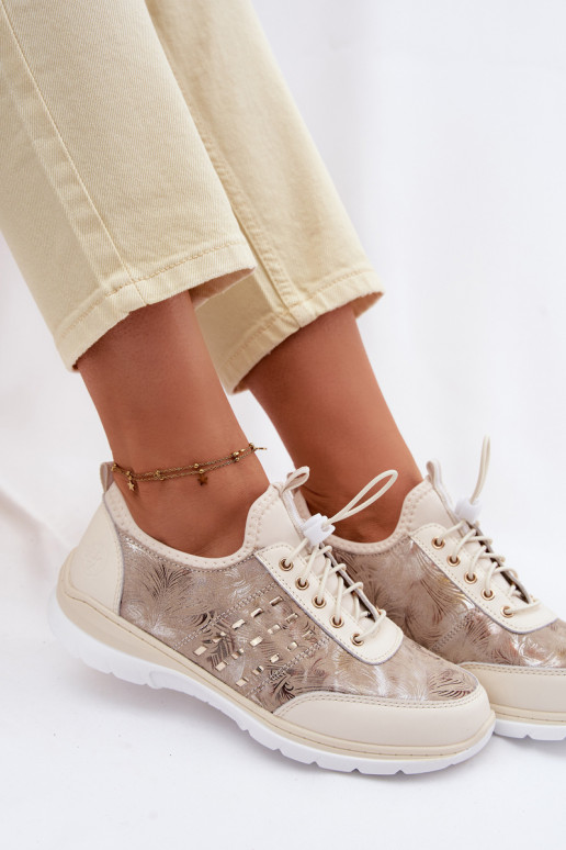 Met patroon Leer schoenen Dames D&A GR61-5990 beige