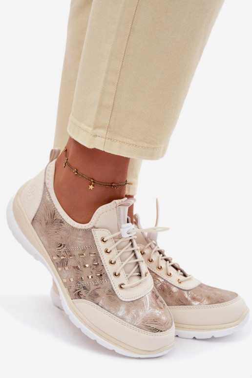 Met patroon Leer schoenen Dames D&A GR61-5990 beige