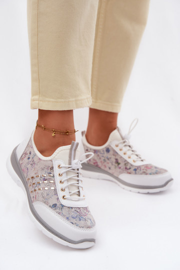 Geprinte leren schoenen voor dames D&A GR61-5990 wit 2