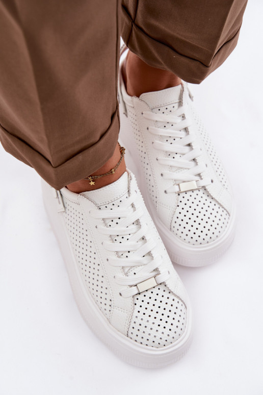 Haut mit durchbrochenen Elementen Sneakers Stilvollllschuhe Feminin mit einer Plattform mit Riemen Ermöglicht Pięcie D&A LR61-70