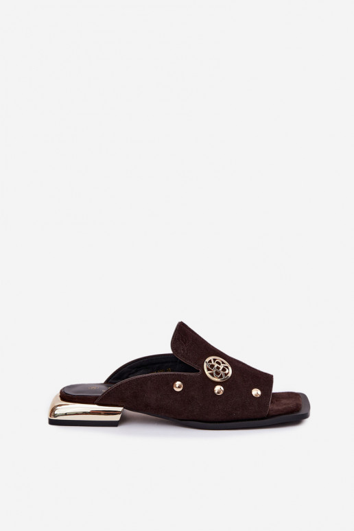 Suede pantoffels Ze gouden kleurmi Ozdobami D&A CR61-3061 CzekoladoIne
