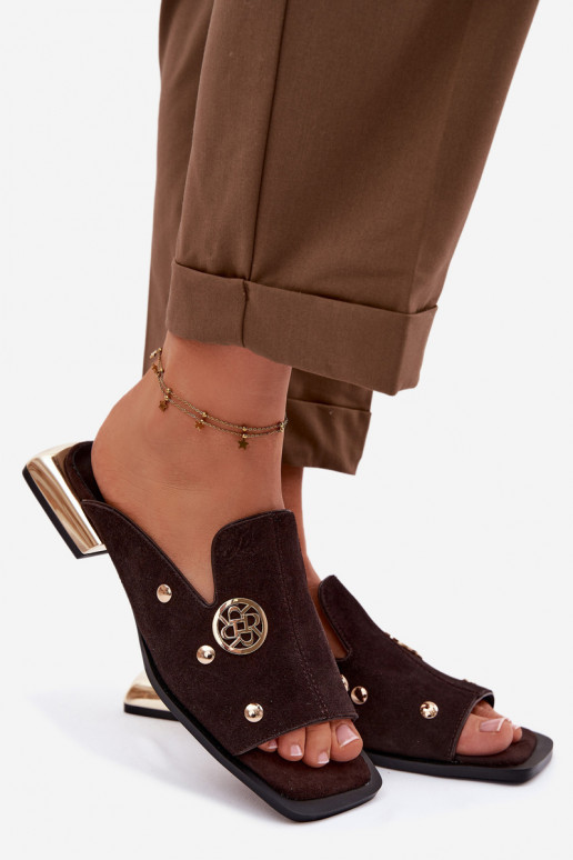 Pantoufles de Suèdes Ze couleur doréemi Ozdobami D&A CR61-3061 CzekoladoÀe