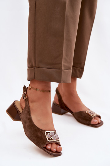 Sandales élégantes en daim naturel avec talons D&A CE61-3127 couleur marron 2