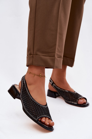Opengewerkte sandalen voor dames van suède met hak D&A CR61-3131 zwart 2