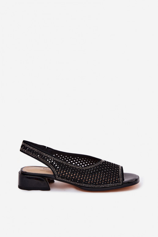 Dekoriert Durchbrochene Sandalen Feminin aus INildleder Klocke D&A CR61-3131 schZuarze Farbe