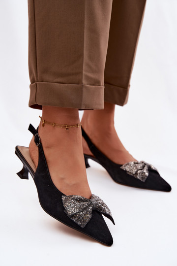 Peau Sandales en daim avec des rubans avec des talons D&A CR61-3130 couleur noire 2