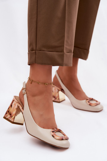Sandales à talons en cuir pour femmes avec boucles D&A LZ61-2010 couleur sable