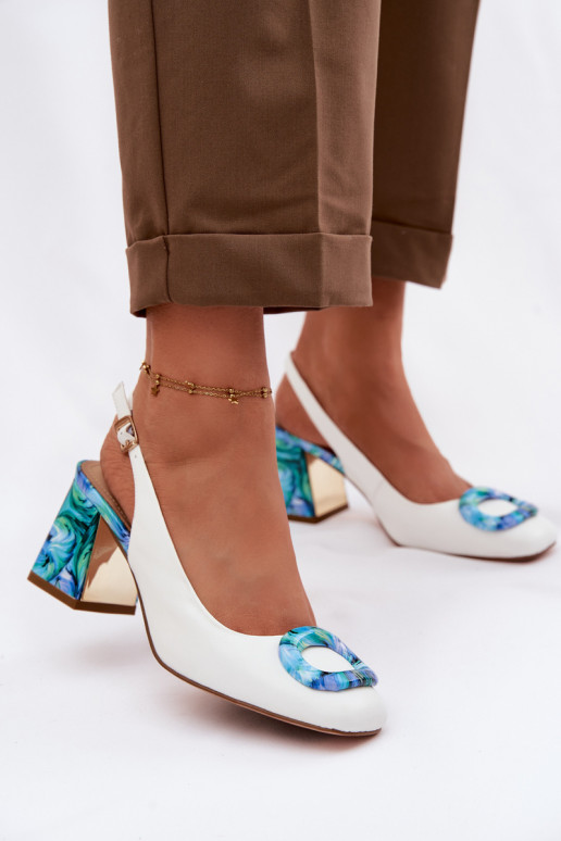 Peau Sandales à talons hauts pour femme avec boucles D&A LZ61-2010 couleur blanche