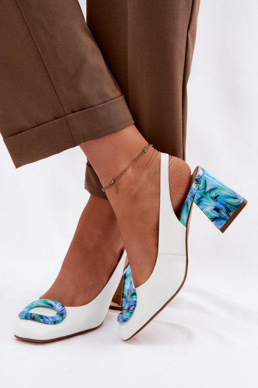 Peau Sandales à talons hauts pour femme avec boucles D&A LZ61-2010 couleur blanche