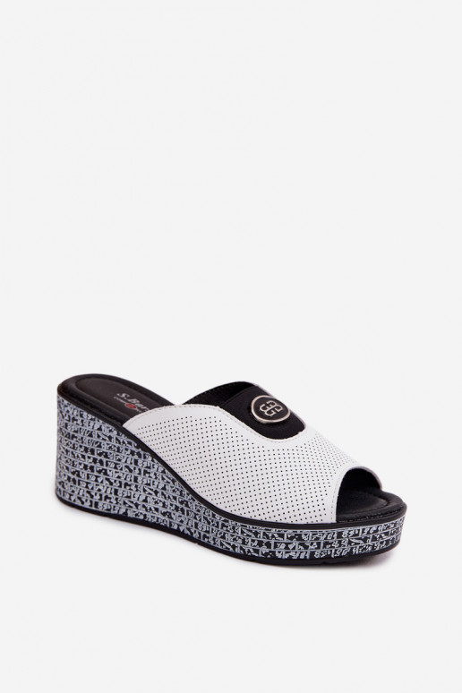 Leren pantoffels met platform met ornamenten S.Barski LR61-7011 Initte kleur