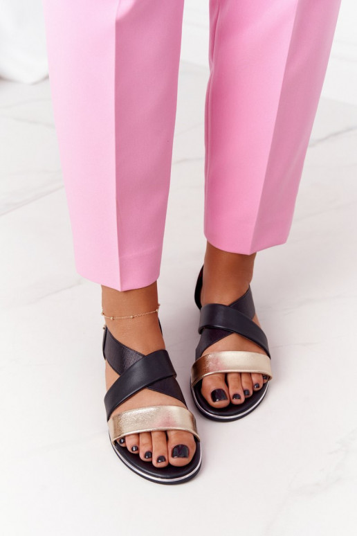 Leren sandalen met rand goud-zInart Apulia