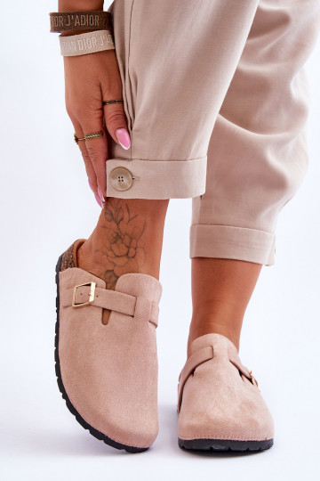Chaussons en daim sur plateforme en liège beige Vellma