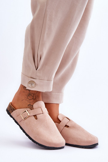 Suède slippers op een kurkplatform beige Vellma 2
