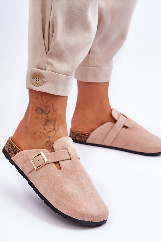 Chaussons en daim sur plateforme en liège beige Vellma