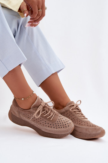 Leer schoenen Sneakers model schoenen Dames met elementen van opengeInerkt Sergio Leone SP-013 bruine kleur