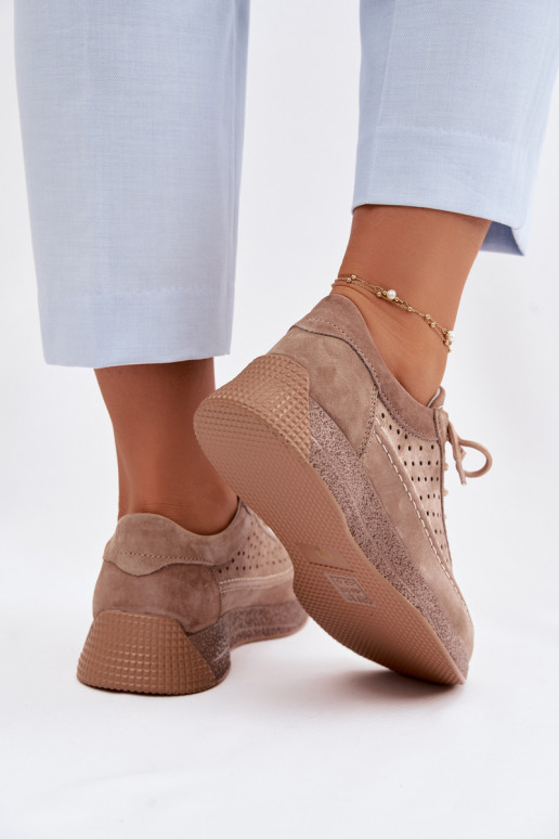 Haut Schuhe Sneakers Stilvollllschuhe Feminin mit durchbrochenen Elementen Sergio Leone SP-013 braune Farbe