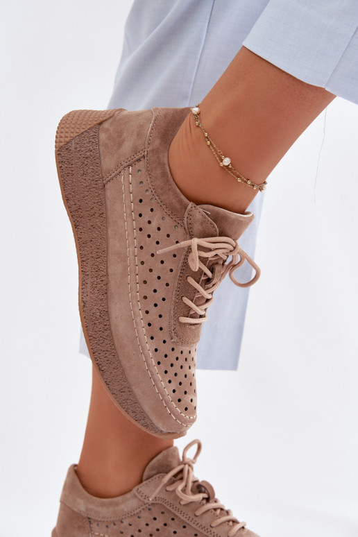 Peau chaussures Chaussures modèle baskets Féminin avec des éléments ajourés Sergio Leone SP-013 marron