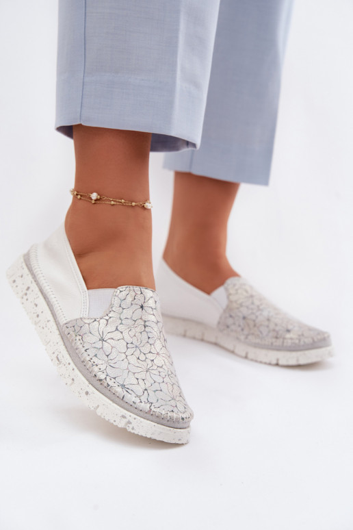 Bottes en cuir pour femme Il fautciejka 03512-70 Blanc-couleur argent