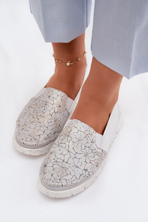 Bottes en cuir pour femme Il fautciejka 03512-70 Blanc-couleur argent