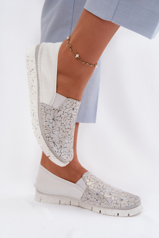 Bottes en cuir pour femme Il fautciejka 03512-70 Blanc-couleur argent