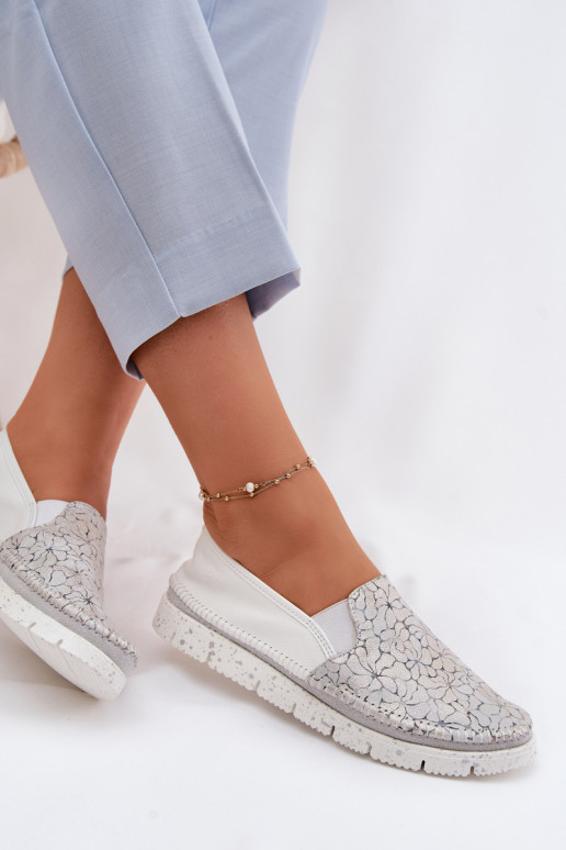 Bottes en cuir pour femme Il fautciejka 03512-70 Blanc-couleur argent