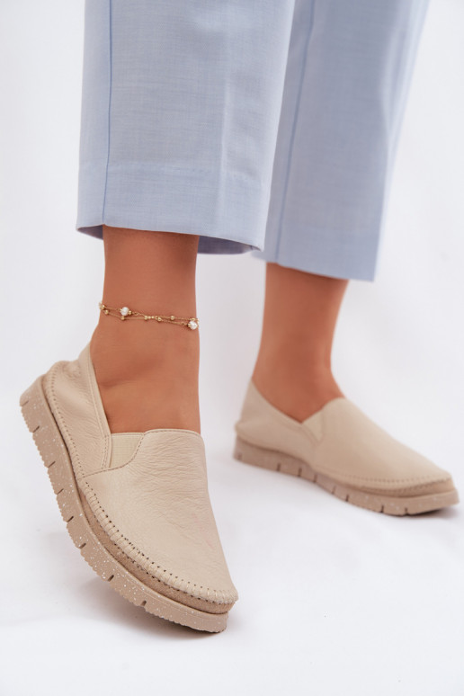 Leren damesslip-on schoenen Het heeftciejka 03512-04 beige