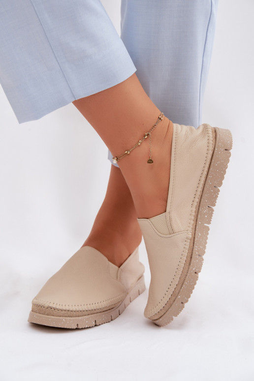 Leren damesslip-on schoenen Het heeftciejka 03512-04 beige