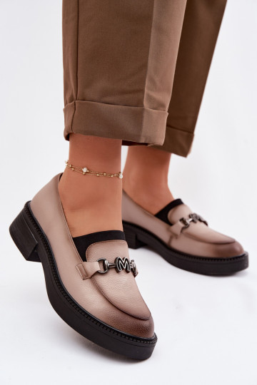 Leren dames mocassins met decoratieve details Vinceza 39985 zandkleurig